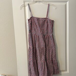 EUC size S Jessica Simpson Red and Blue Plaid Midi Dress w/Removable straps